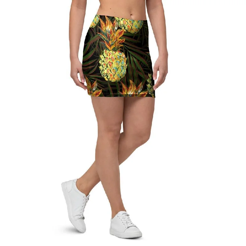 Hawaiian Golden Pineapple Edm Print Mini Skirt denim skirt classic