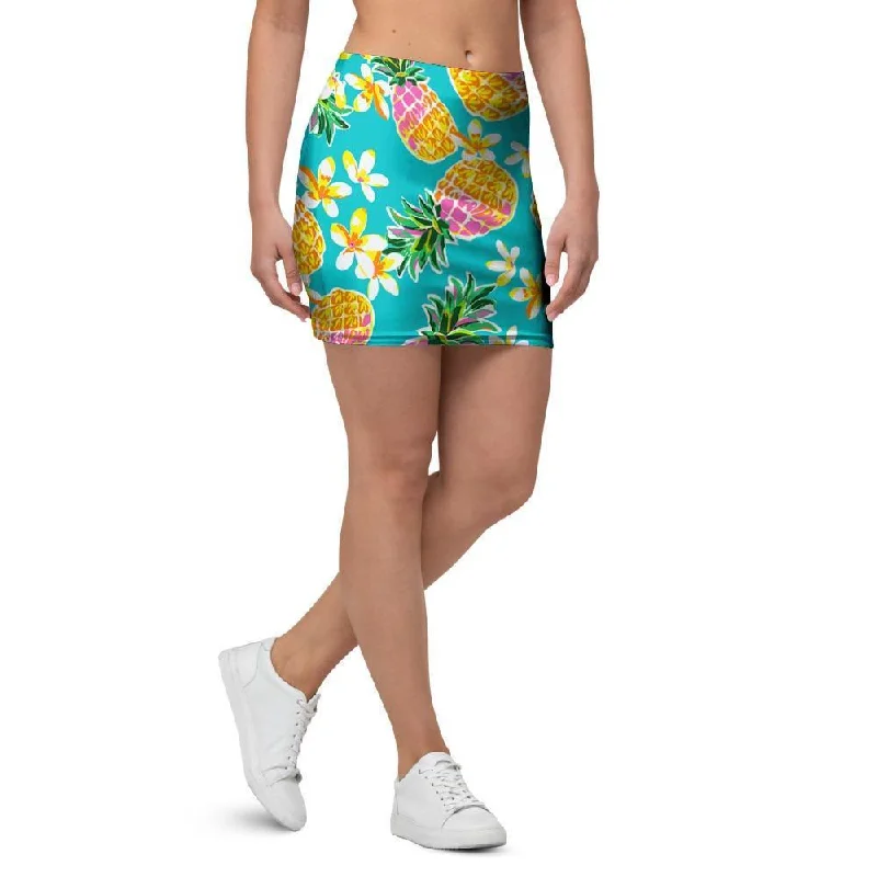 Hawaiian Pineapple Print Mini Skirt corduroy skirt cozy