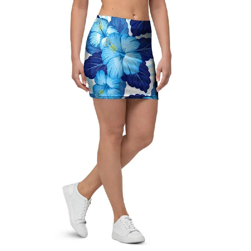 Hibiscus Blue Hawaiian Print Mini Skirt chiffon skirt airy