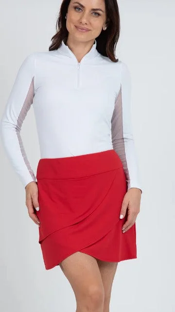 IBKUL Solid Layered Skort 16" in Red lace skirt intricate