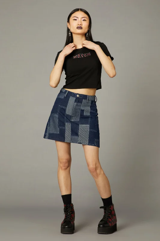 Patchworm Denim Skirt denim skirt stylish