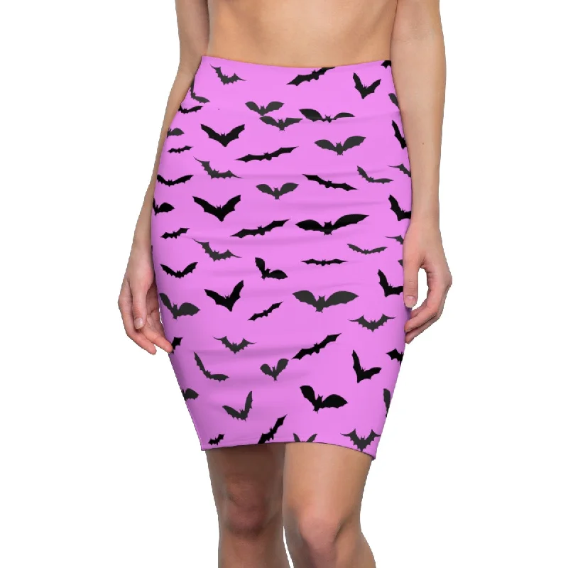 Cute Pink Bats Pencil Skirt, Black Cute Halloween Bats Women's Pencil Skirt- Made in USA (Size: XS-2XL) leather skirt refined