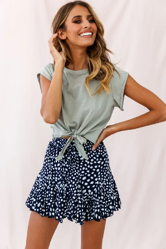 Robyn Flounce Polka Dot Mini Skirt Navy tiered skirt playful