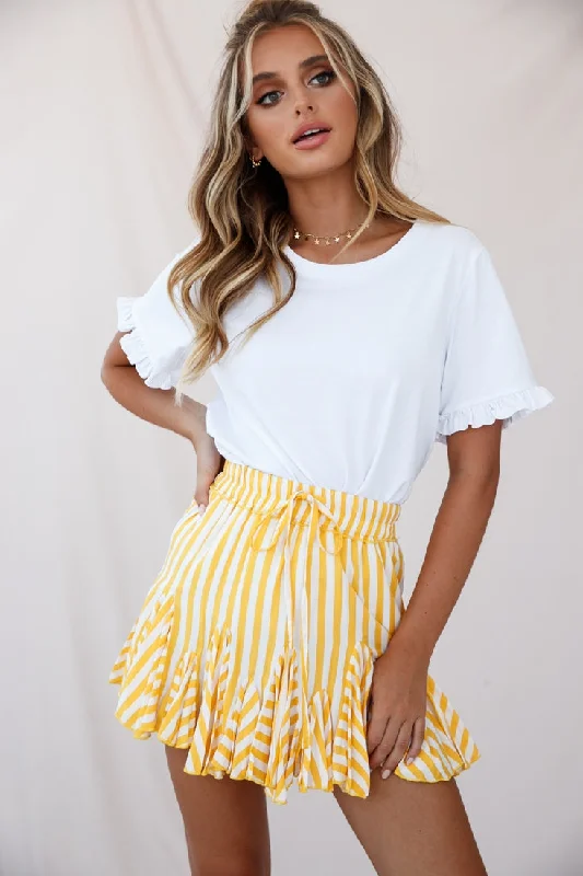 Robyn Pleated Striped Mini Skirt Yellow Stripe leather skirt refined