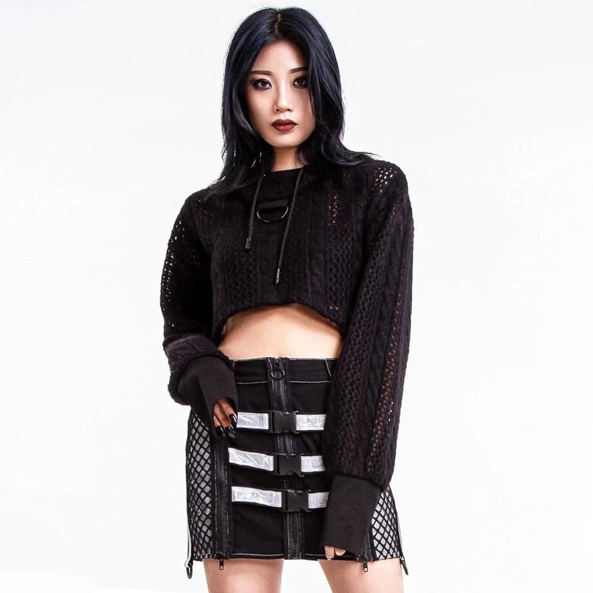 Women's Grunge Contrast Color Buckle Skirt White cotton skirt soft