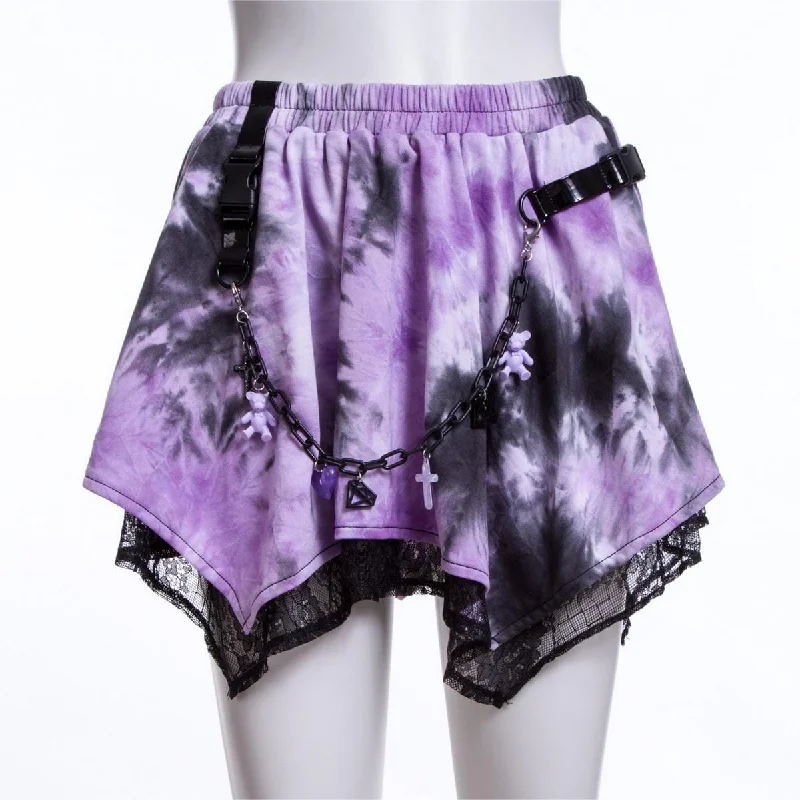 Women's Grunge Irregular Lace Splice Tie-dyed Skirt cotton skirt soft