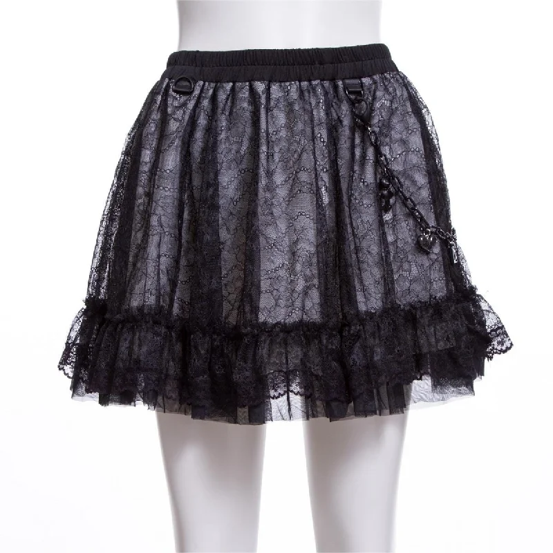 Women's Grunge Layered Lace Skirt with Chain belted skirt waist