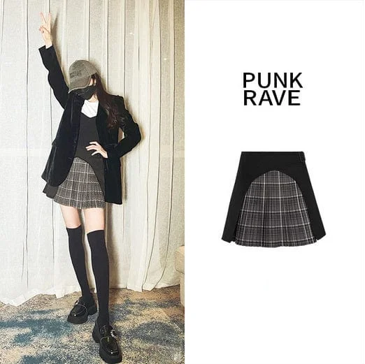 Women's Grunge Plaid Splice Pleated Skirt floral skirt print